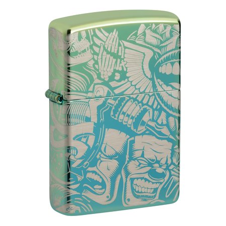 ZIPPO Laser 360 Degrees Tattoo Theme Design High Polish Teal Pocket Lighter 48410